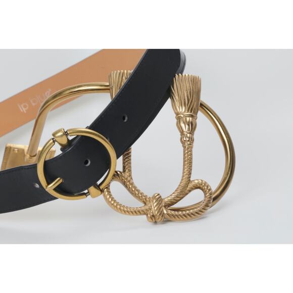 LP Blue Linea Pelle Belt Black Faux Leather Grommet Eyelet Brass Size XL